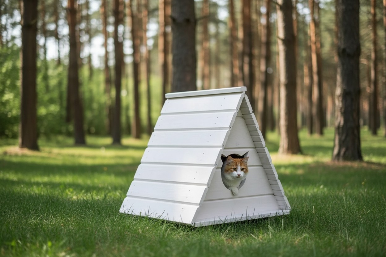 Tekli Ahşap Kedi Yuvası · Beyaz