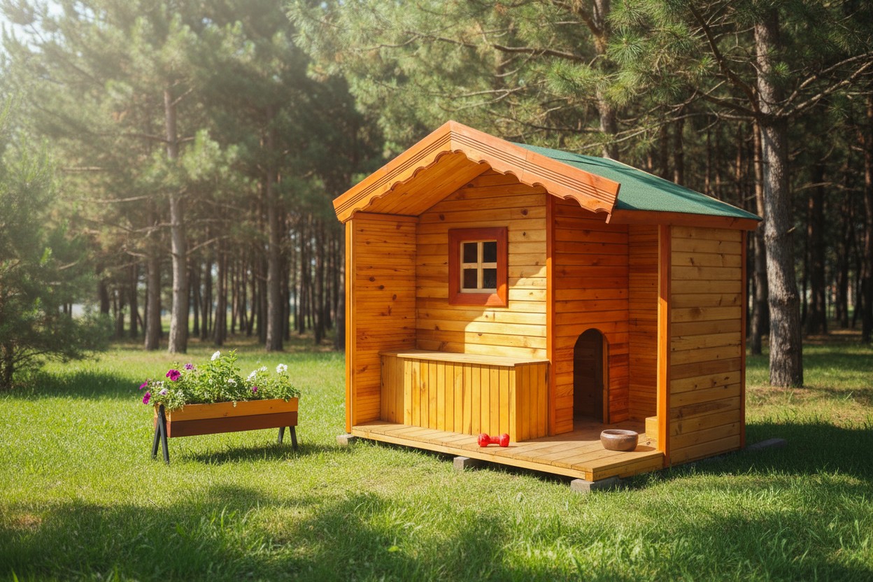Verandalı Odalı Pencereli Premium Köpek Kulübesi